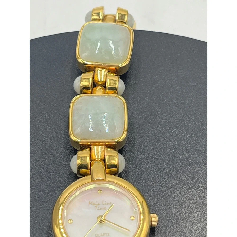 Main Line Time Green‎ Blue Jadeite Stone Mother of Pearl Bracelet wrist Watch